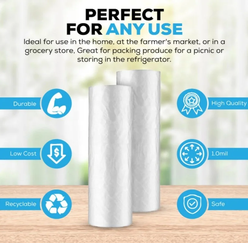 Polythene Bags on a Roll Fruit Vegetable Clear Plastic Butchers Counter Bags