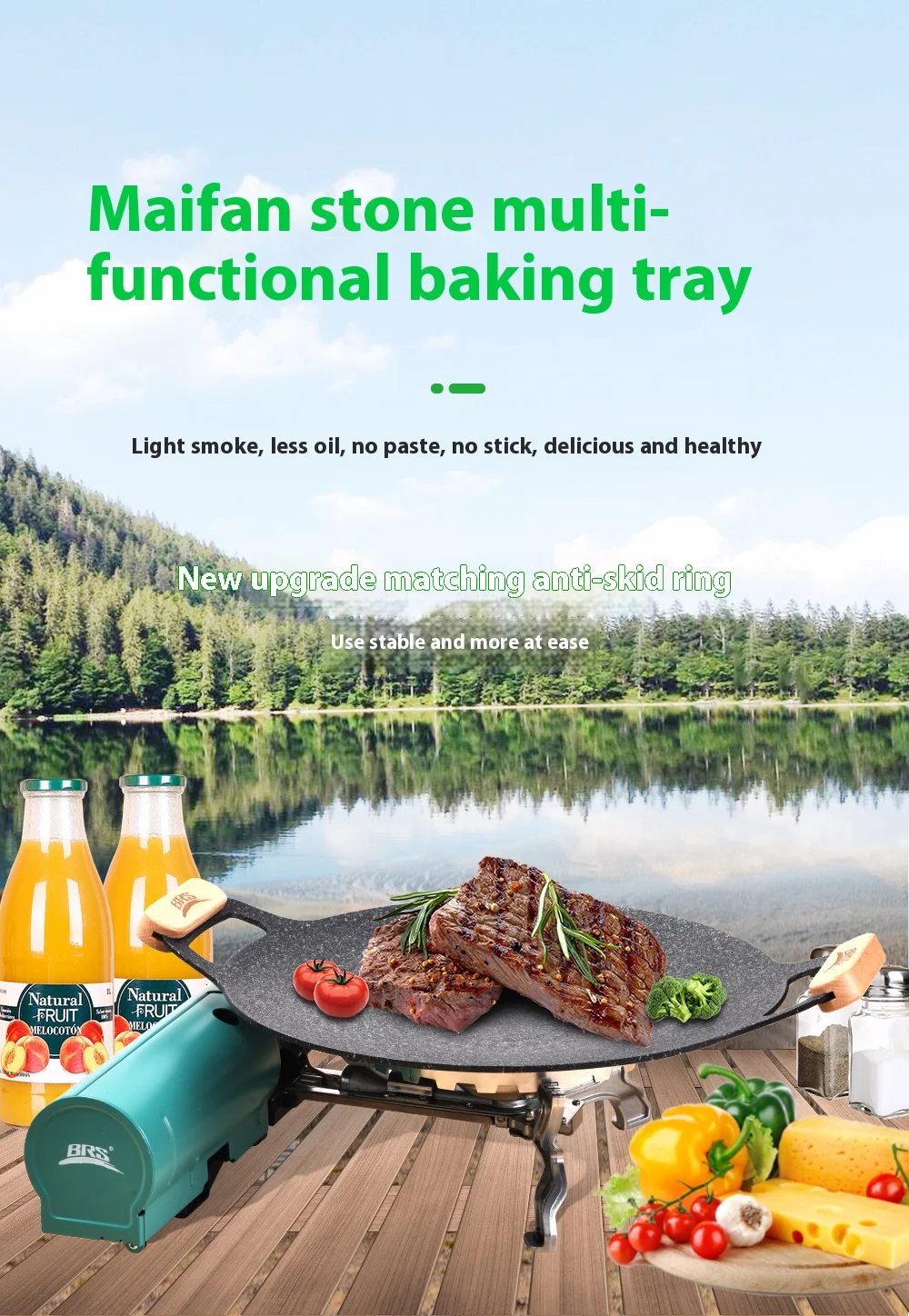 Korea Barbecue Round Frying Pan Grill Camping Outdoor Cookware Non Stick Cast Iron Bbq Grill Pan