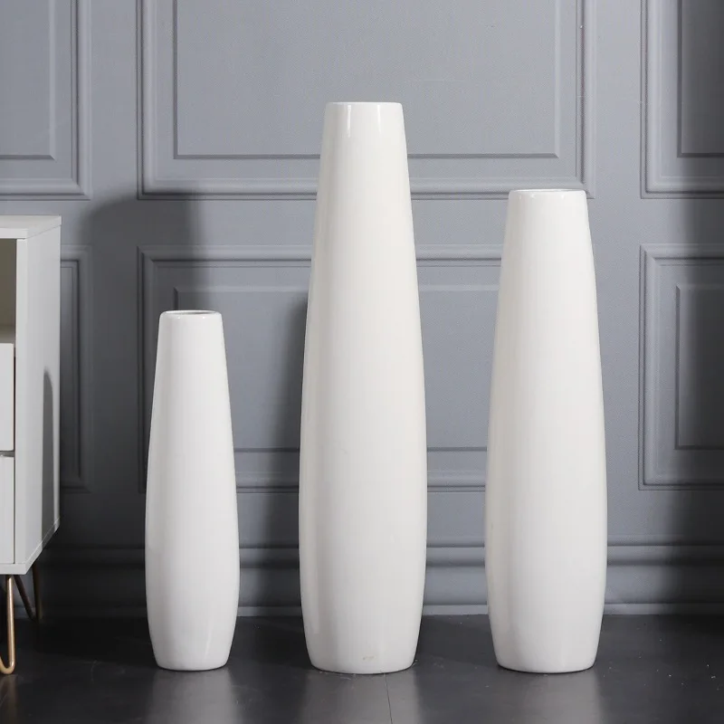Factory wholesale simple white floor standing vase decorative vase ceramic vase for home hotel restaurant 3 sizes
