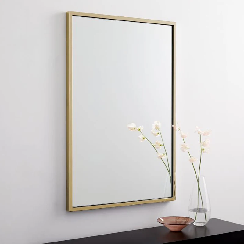 rectangle square brushed silver decorative metal framed bathroom mirror for wall wash basin mirror