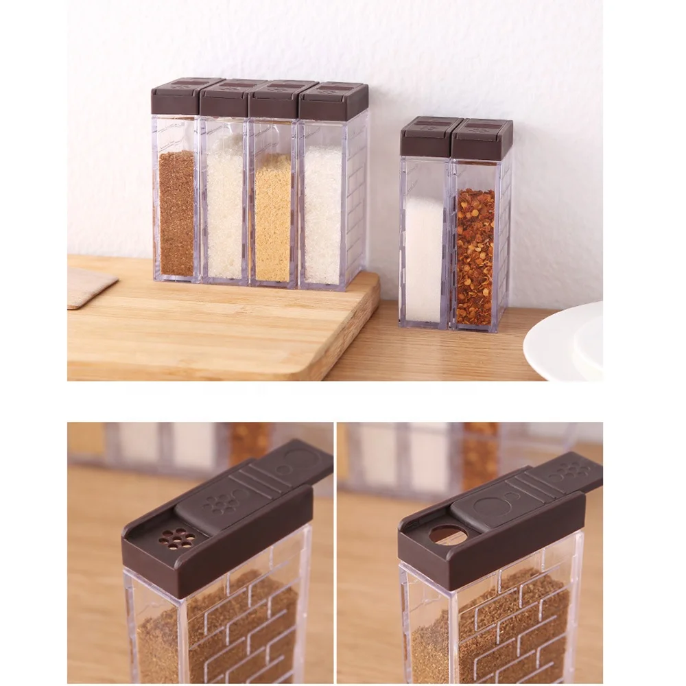 1SET 6PCS Kitchen Spice Jar Seasoning Box Kitchen Spice Storage Bottle Jars Transparent Salt And Pepper Cumin Powder