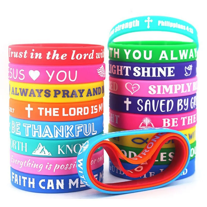Pray Rubber Bracelet Bible Verse Faith Wristband Printing Custom bracelets faith cross silicone bracelets