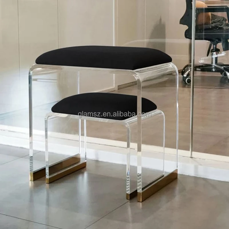 Acrylic Crystal Gold Bench Furniture Chair Stool Ottoman Clear Acrylic Stools