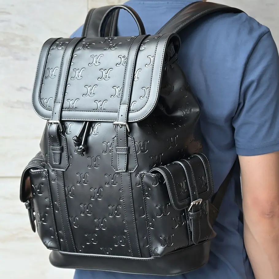 High Quality PU Leather Backpack Hot Press Logo Fashion Design Medium Size Laptop Backpack