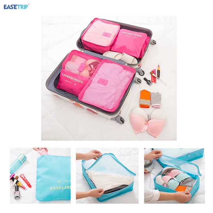 Medium Small Suitcase 6 Piece Travel Clothes Bag Organizer Waterproof Storage Bag with Zipper