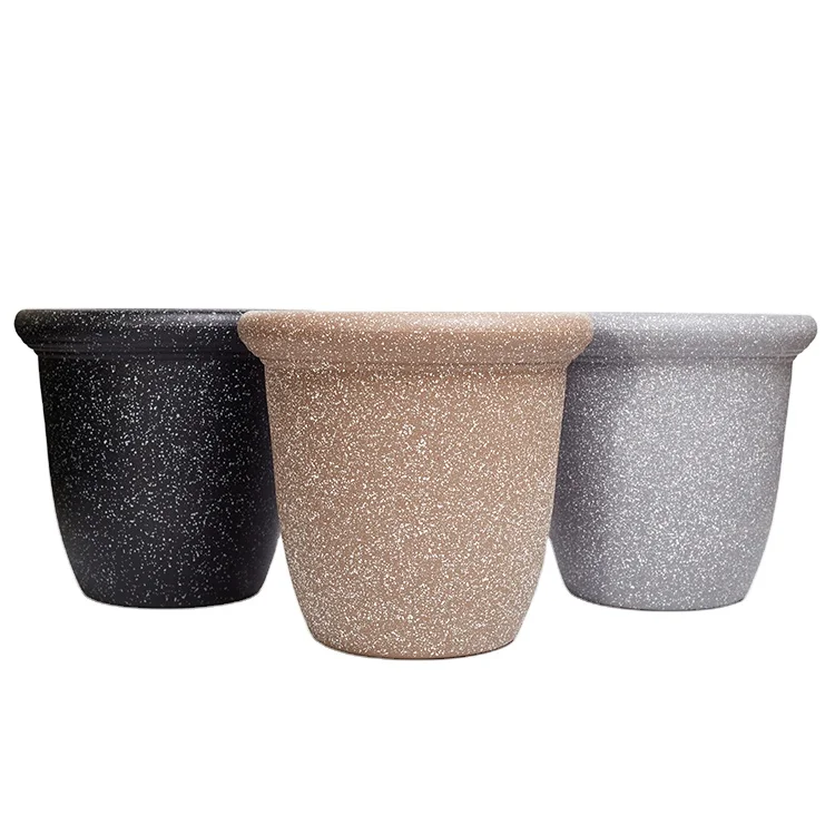 Resin Stone Round Planter Flower Pots Dia Plastic For Plants Home Garden Decorative 11 14 Inch Round Shape Light Weight