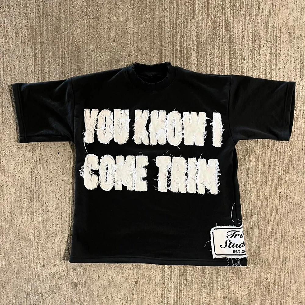 Custom Men Drop Shoulder T-shirt Heavy Cotton Crew Neck Tee Oversized Applique Patch Embroidery Boxy Cropped T Shirt men