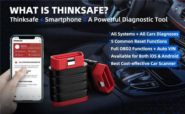 2023 Thinkcar Thinksafe OBD2 Scanner Full System Code Reader Scan 5 Reset OBD 2 Diagnostic Tools PK THINKCAR PRO