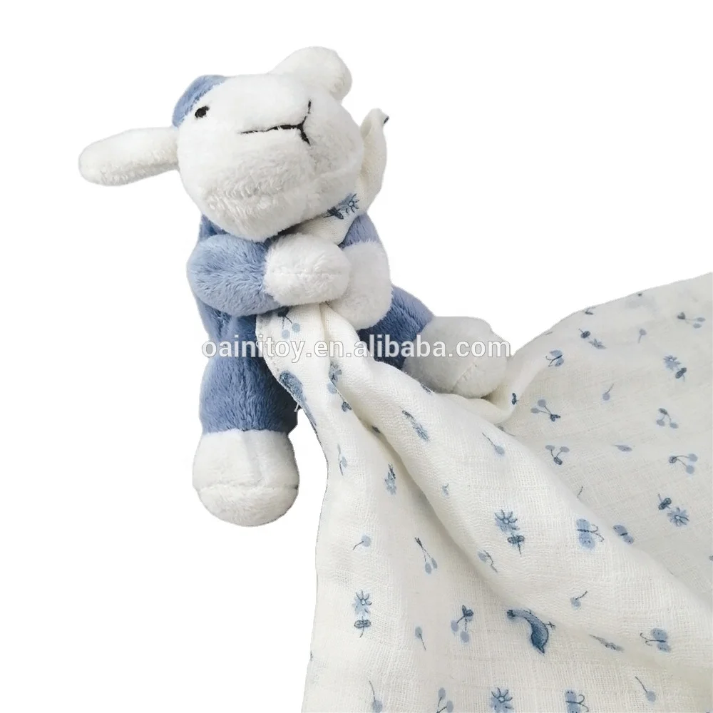 ODM OEM Animal Shape Security Blanket Skin-Friendly Gauze Infant Toys Baby Sheep Newborn Comforter