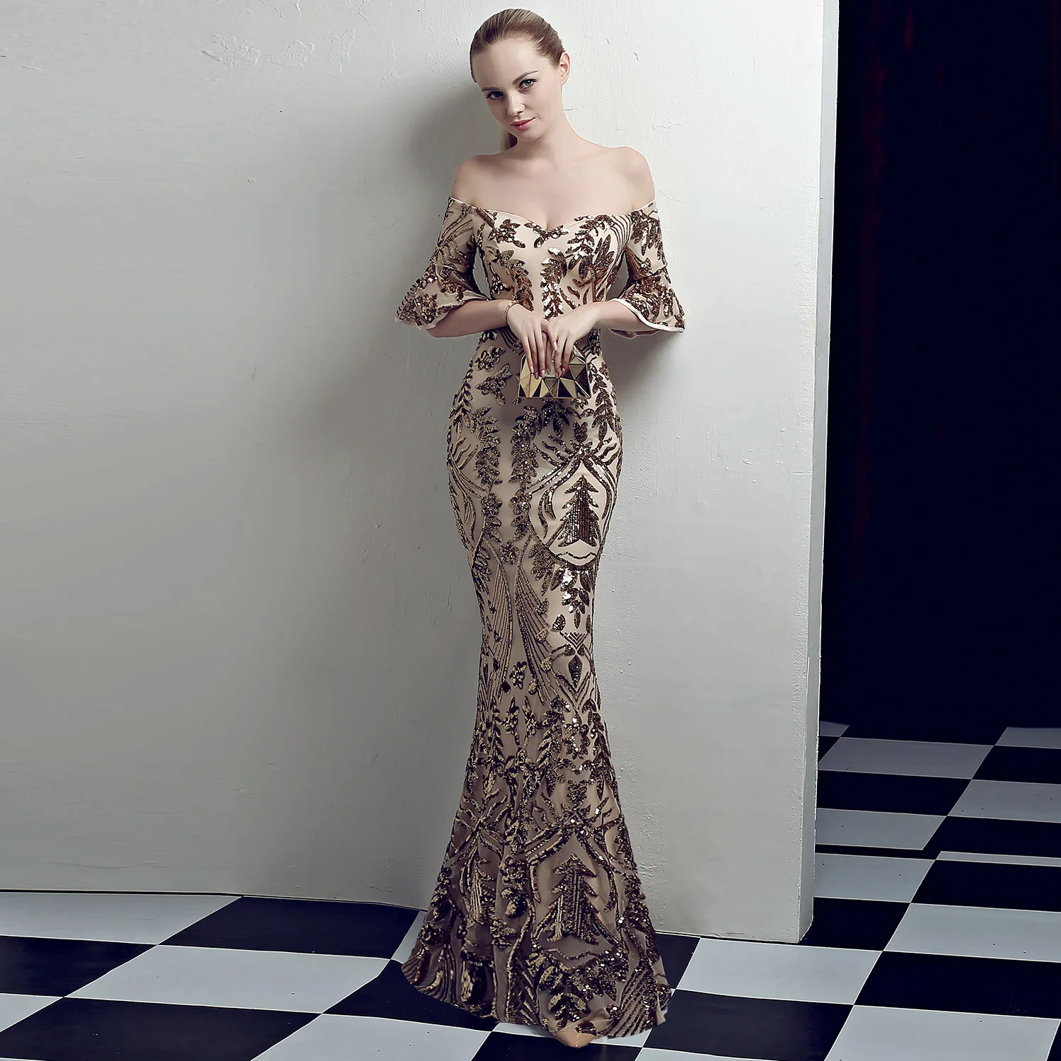 European and American court style long slimming annual banquet nightclub party Wedding dress female