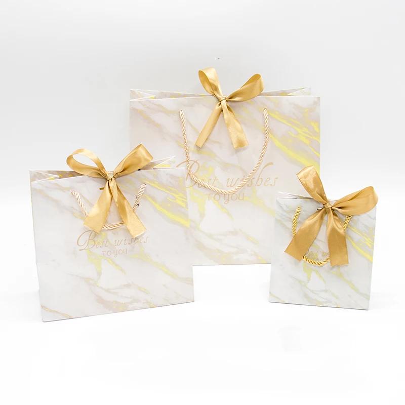 China Manufacturers Personalised Luxury Boutique Marble Packaging Custom Small Paper Thank You Gift Bags With Ribbon