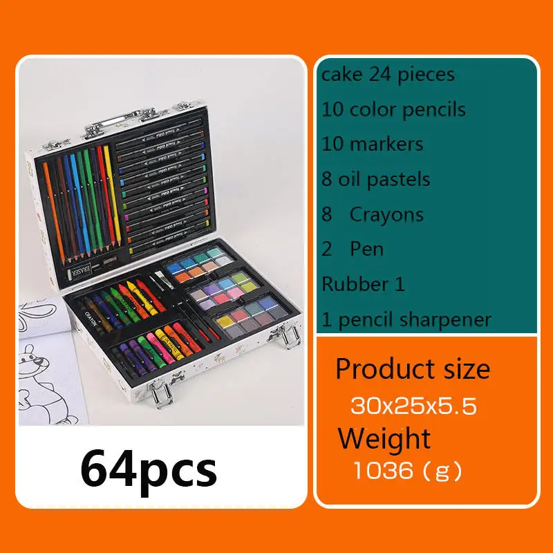 Wholesale 004 64 pieces wooden box art drawing set with watercolor pen and colour pencil for kids