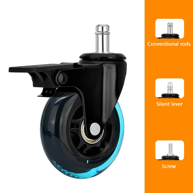 Universal 3 Inch Medical Heavy Duty Industrial Wheel PU Swivel Furniture Chair Caster with Brake Office Chair Caster Wheel