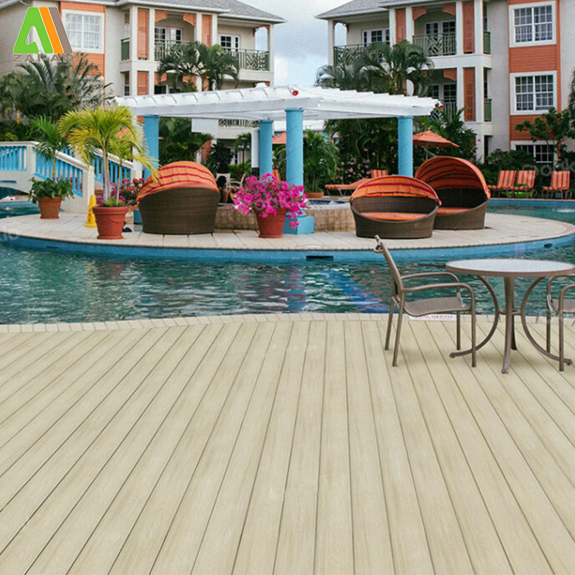 Skin-friendly outdoor wood texture 3D embossed flooring pvc foam composite decking co-extrusion with ASA