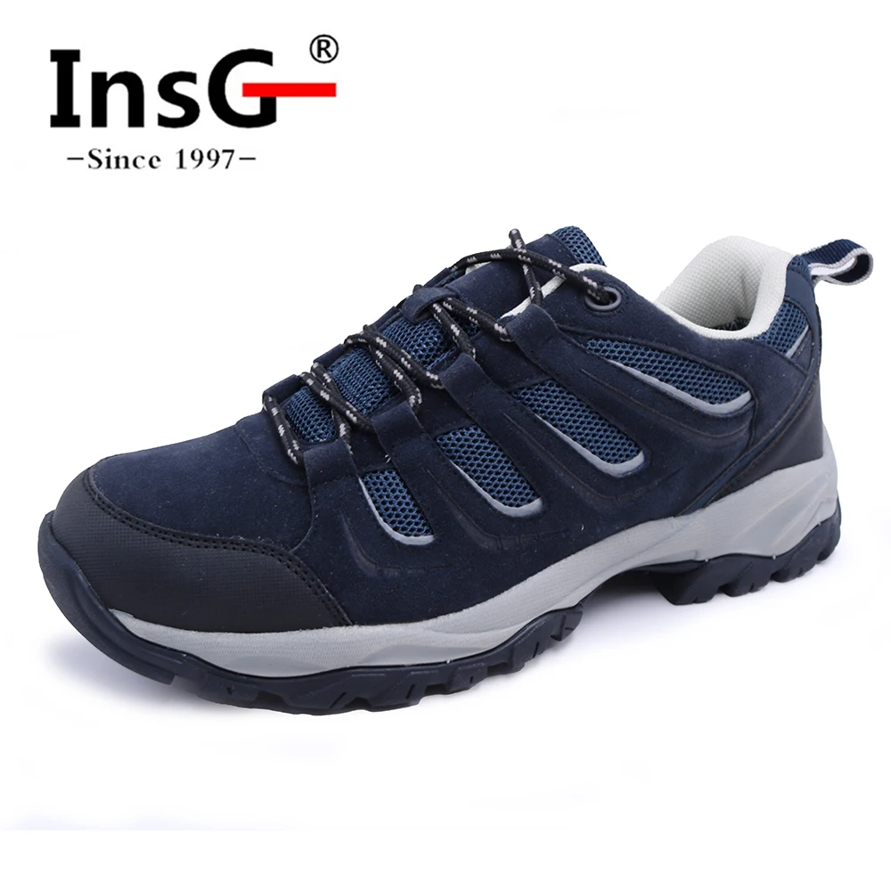 INSG Mens Walking Waterproof Leather Boots Lightweight Vent Breathable Hiking Trekking Shoes 1B73
