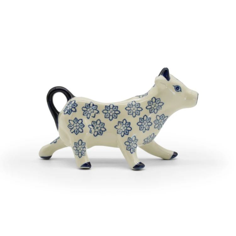 Fashion cute animal cow shaped ceramic milk jug flower printing Japanese style collection water pitcher