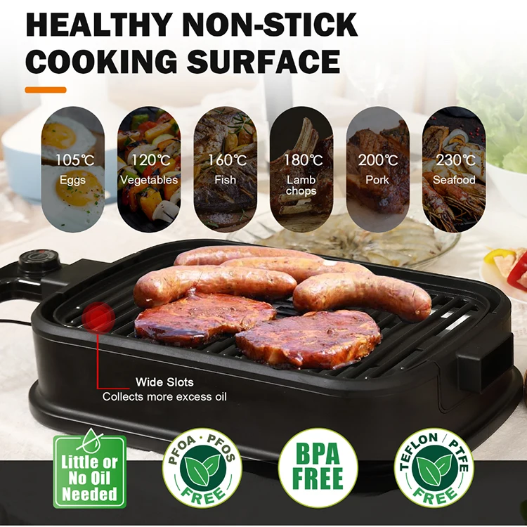 Built-in Fan Non-Smoke 1800W BBQ Grill with Double Protection Function