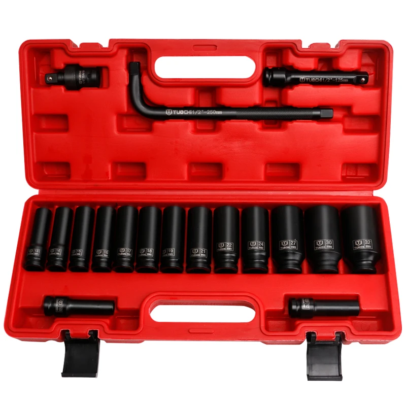 18-piece industrial grade drive Machine tool set wrench socket Automotive repair hexagonal extended deep socket