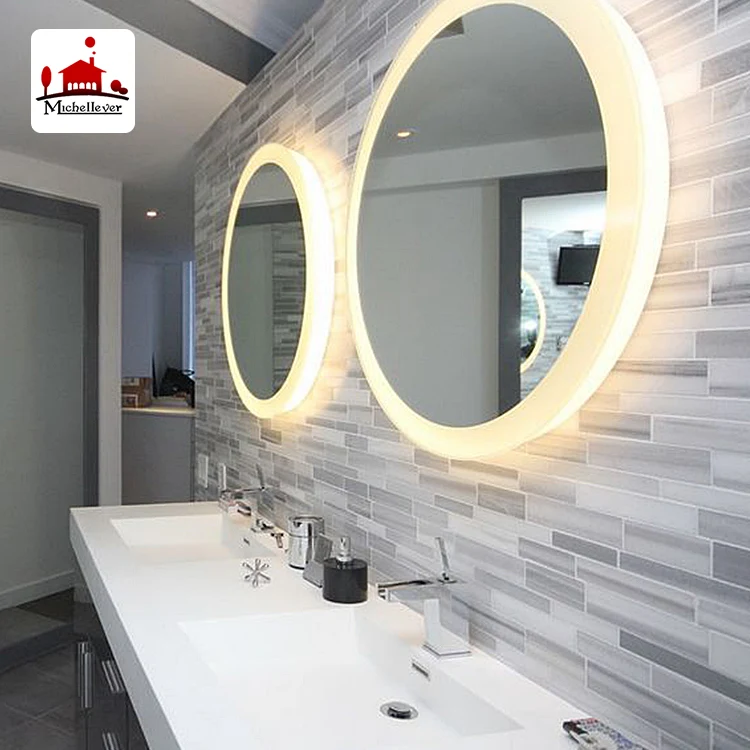 
in stock bathroom vanity metal framed round wall led edge lit round mirror inexpensive high-end hotel bathroom round led mirror 