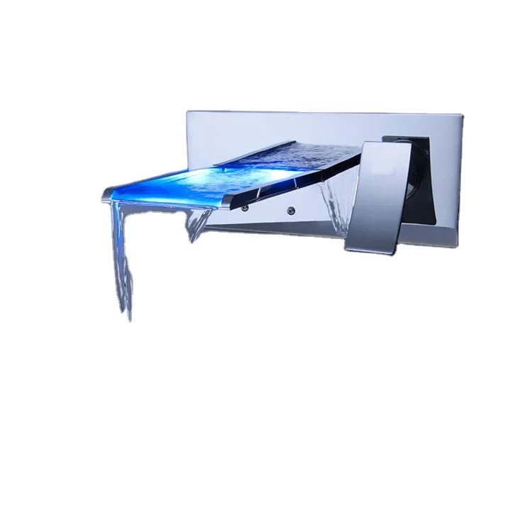 
Wall Mounted Dual Handle Glass Waterfall LED Basin Faucet Mixer Chrome 