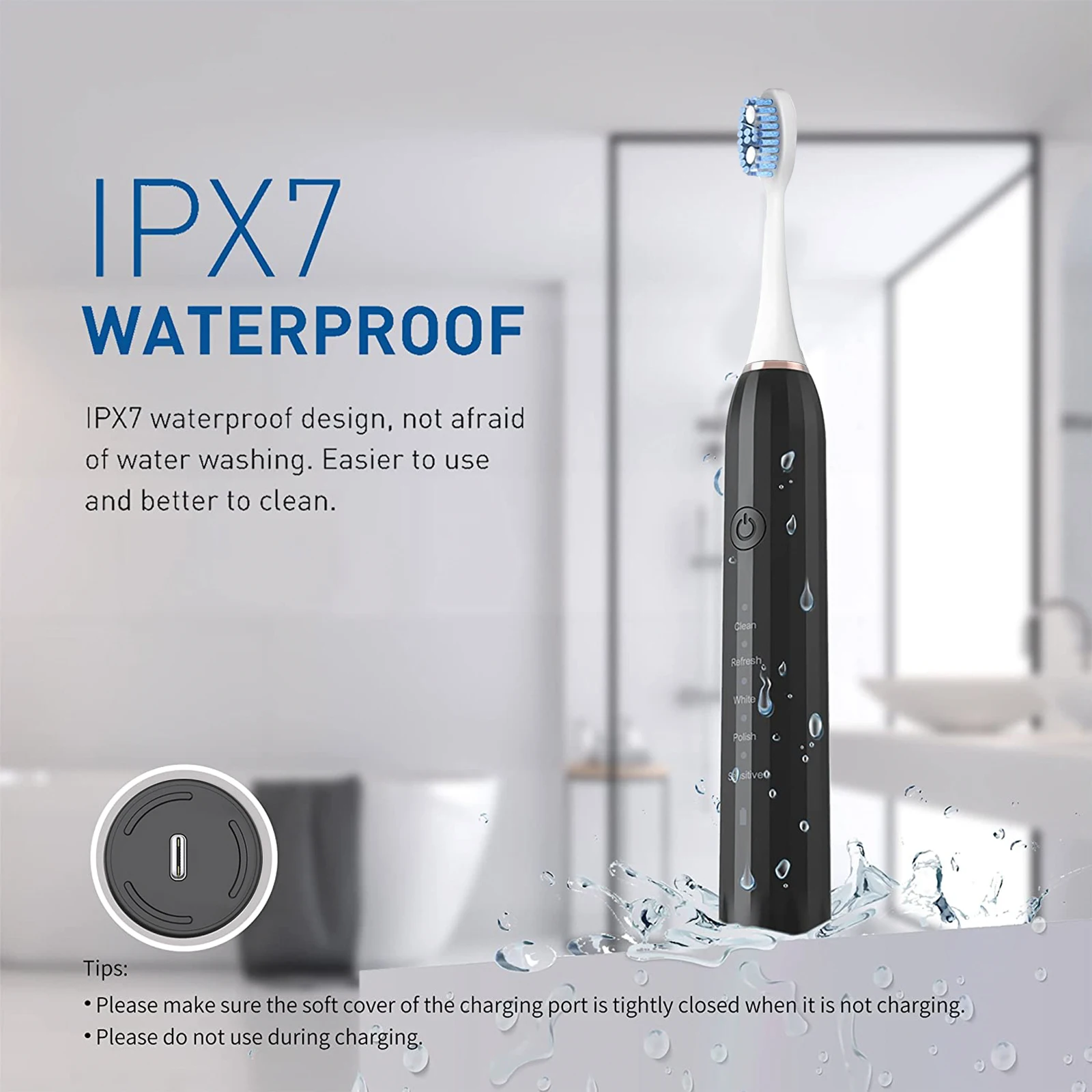 Best Selling Product Environmentally Friendly 5 Modes Compact Travel Type C New Rechargeable Ipx7 Waterproof Electric Toothbrush