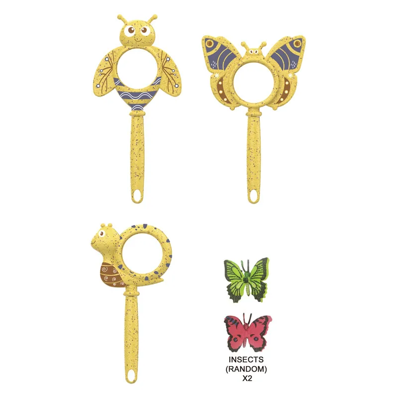 New arrival nature explorer kit science and education toys 3 types insect shape handheld mini magnifying glass toy with 2 insect