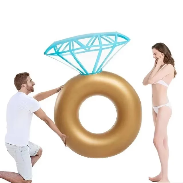 Eco-friendly PVC New Design Golden Diamond Swim Floating Ring Outdoor Water Party Toys Swimming Inflatable Ring Color Box OEM