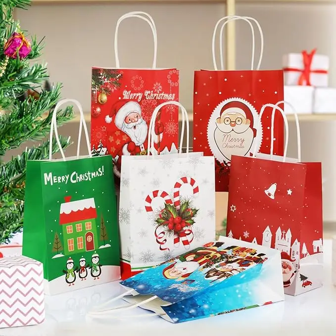 Recyclable material paper bag for Christmas custom paper shopping bag Christmas paper bag packaging