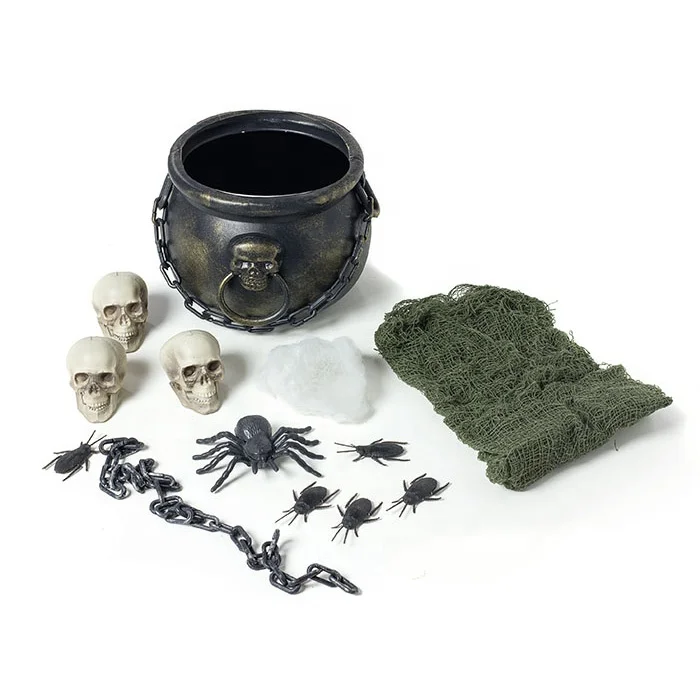 
Halloween Decorations Table Top Witch Cauldron Kit with small skulls spiders chains creepy cloth spider roach Party Bar props 