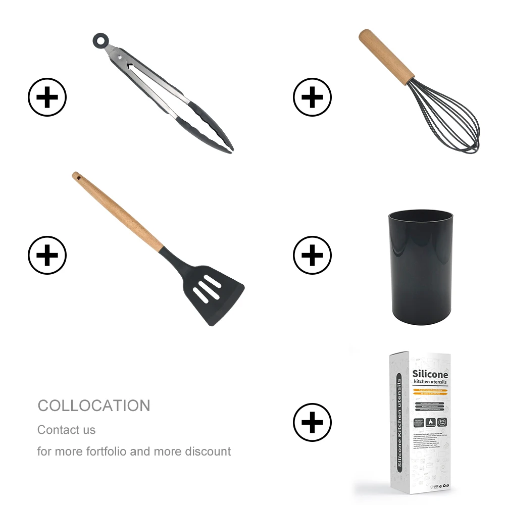 Amazon Hot Seller Natural Heat Resistant 8 Pieces Smart Silicone Utensils Kitchen Non-Stick Baking Tool