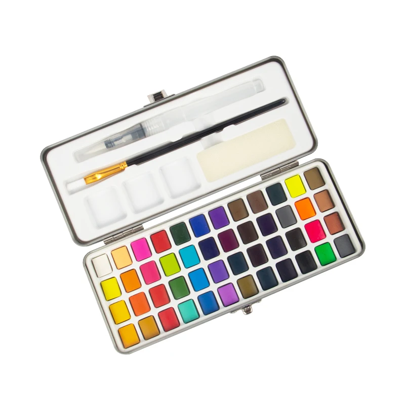 48-Color Watercolor Paint Set with Water Brush Pens & Drawing Pencil Starter Kit for Canvas Painting for school