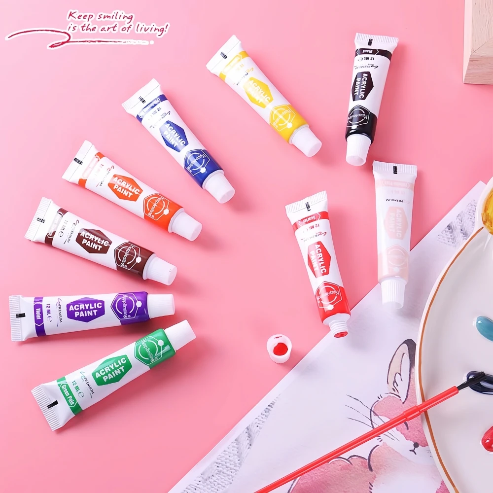 Keep Smiling 12 Colors 12ml Artist Painting Waterproof Non-Fading Fabric Color Paint Set For Clothes