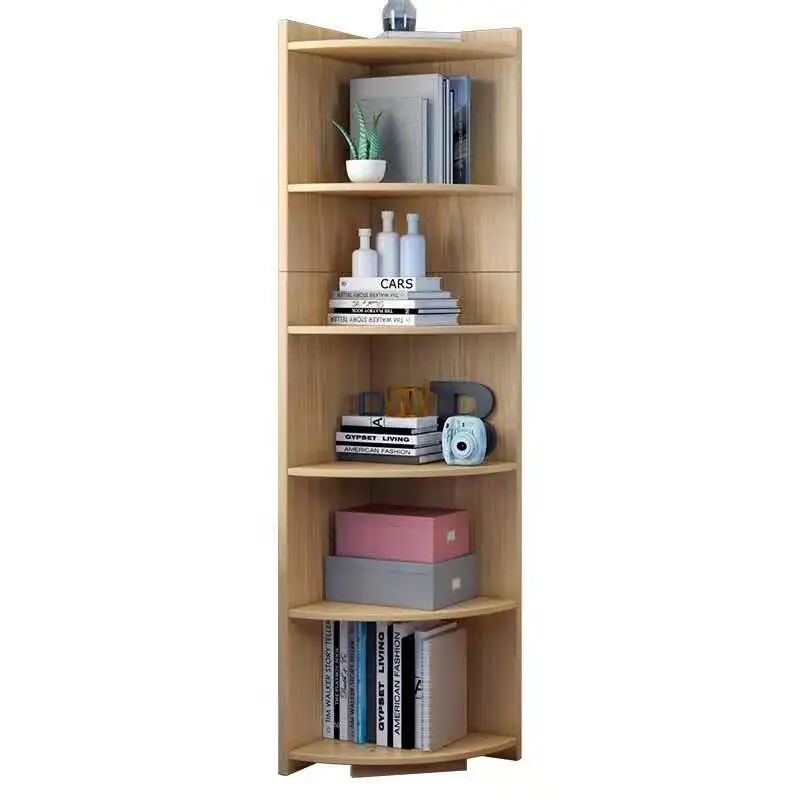 YQFOREVER Nordic corner bookshelf,5-tier wooden cabinet shelves living room study floor bookcase