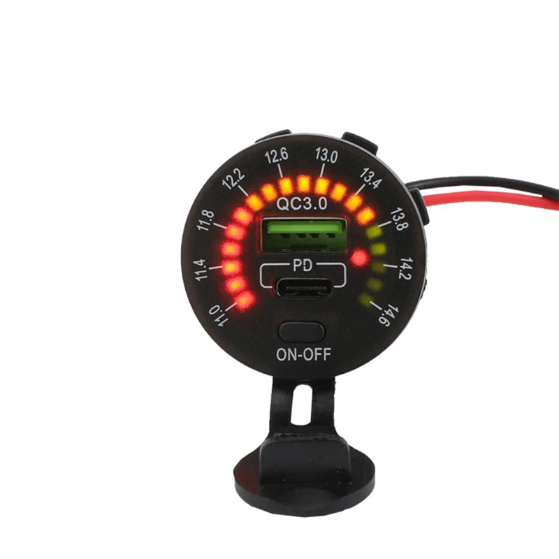 PD18W QC3.0 dual port usb charging socket with LED voltmeter boat motorcycle 12v usb charger