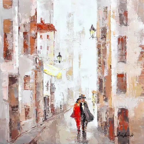 Modern Home Decoration Wall art Handpainted abstract textured painting street building canvas oil  factory custom