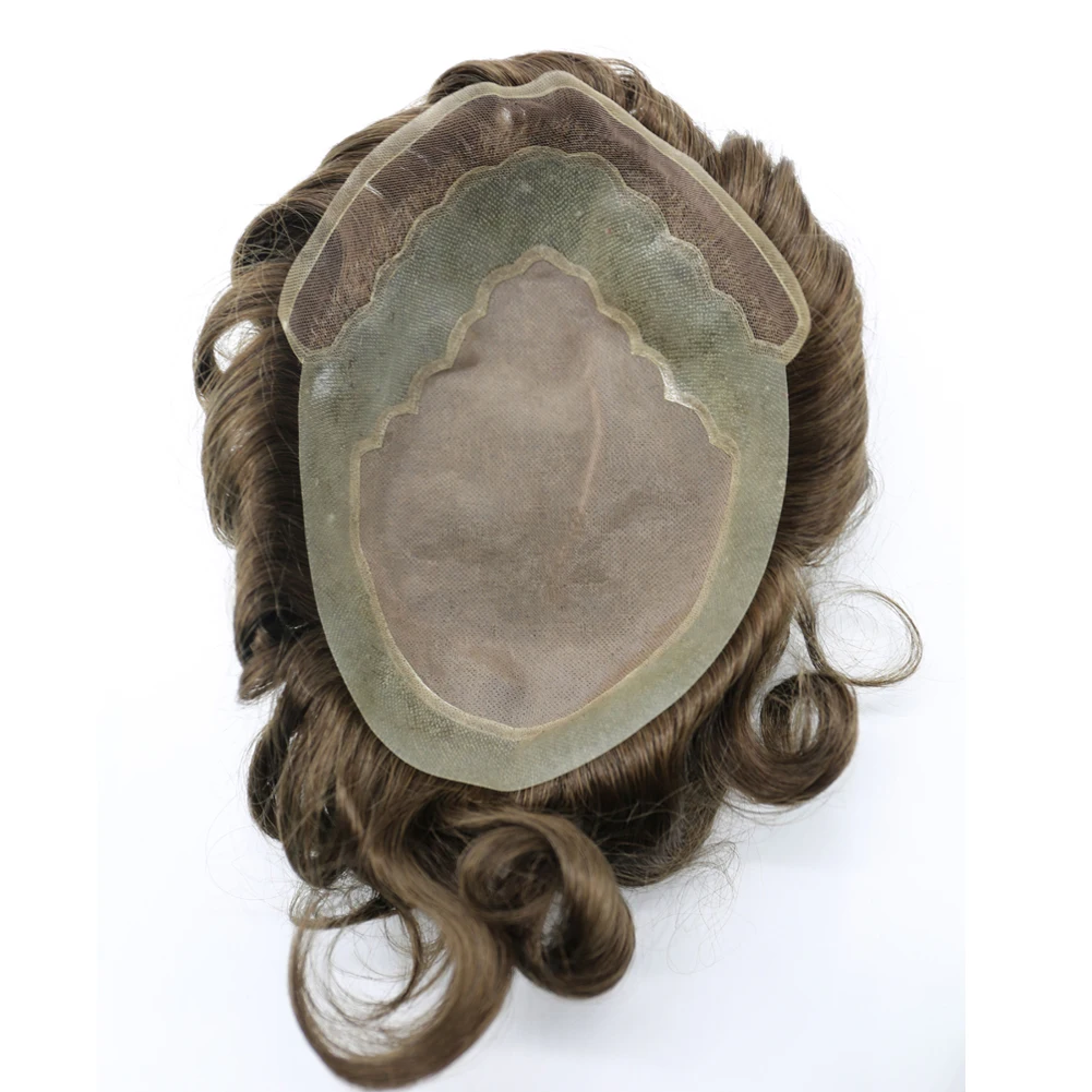 Wholesale Brazilian Virgin Cuticle Aligned Hair Lace Thin Skin Glue Men wigs 100% Human Hair Toupee for Men