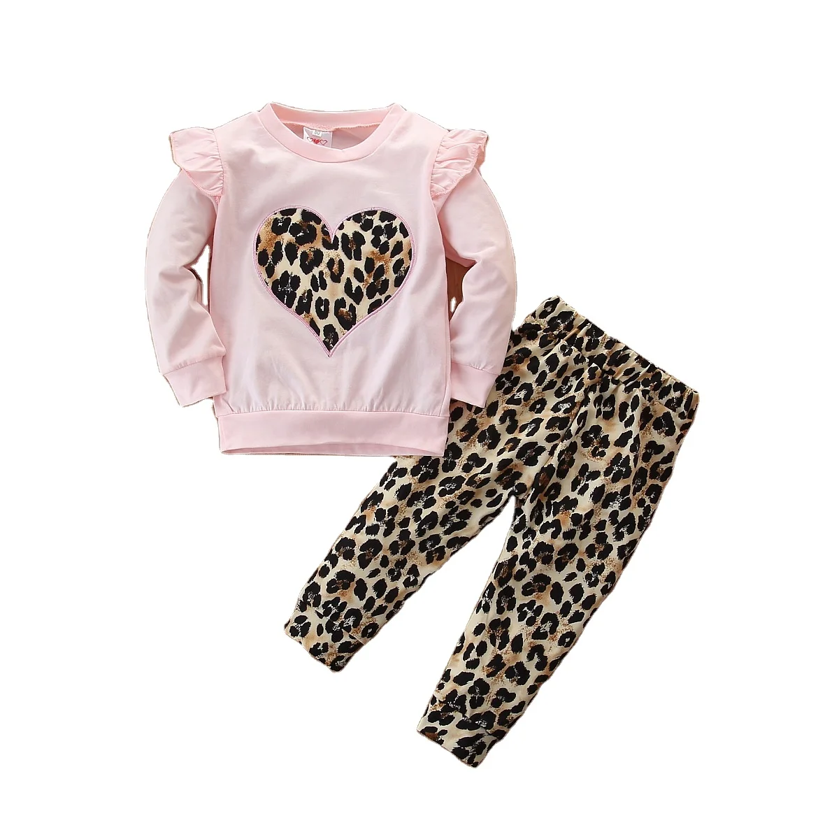 Toddler kid baby girl clothes long sleeve leopard pattern heart-shaped pants outfit