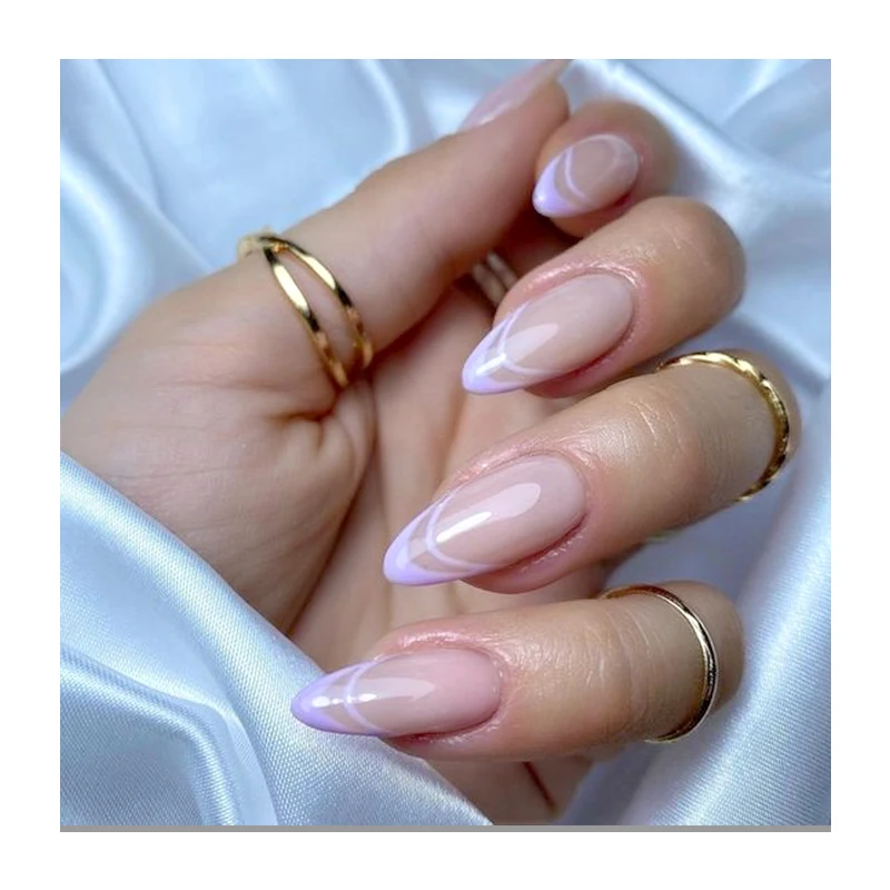 Ins Hot Selling Artificial Nail Art Silver Stripe Swirl Medium Painting 24pcs Private Label Logo Oem/Odm Abs Press On Nail