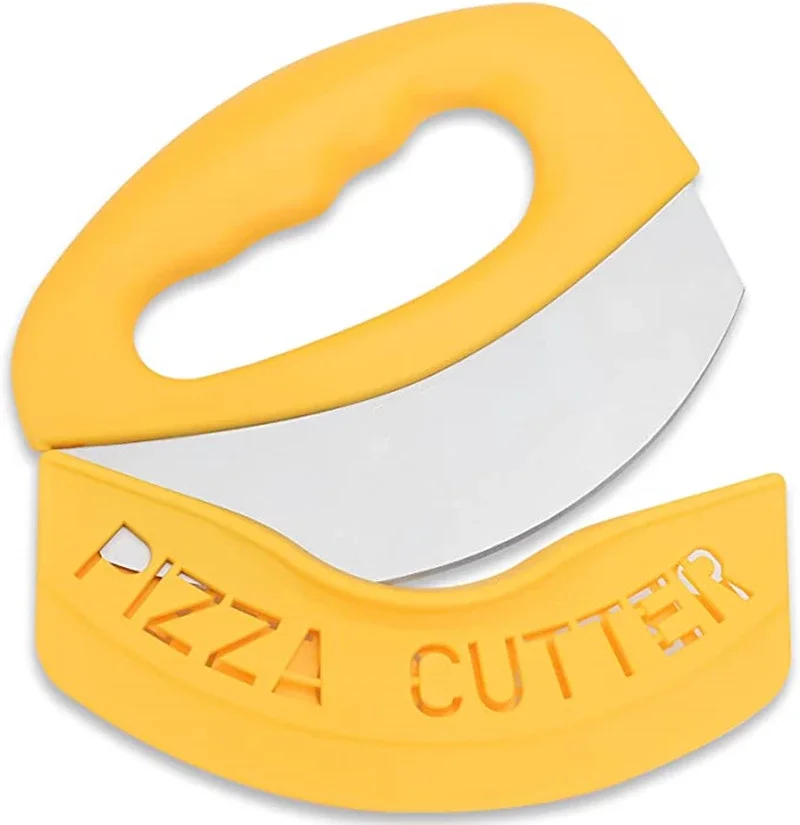 Multi Functional Mezzaluna Pizza Cutter With Protective Cover