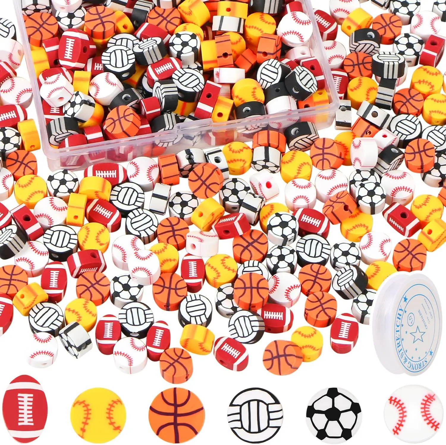 Toowl Fashion Design Flat Round Polymer Clay Football Basketball Sport Ball Beads Set For Jewelry Making