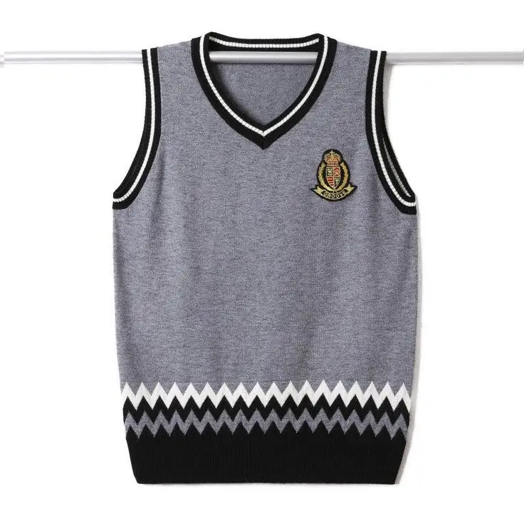 Custom Primary School Sweater Jumper High School Long Sleeve v-neck Knitted Sweater School Uniforms College Knit Vest
