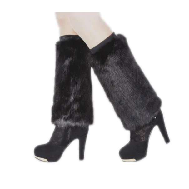 Women Girls Fashion Winter Warm Boot Covers Faux Fur Furry Solid Color Leg Warmers with Cuffs Japanese Knee Sleeve Leg Cover