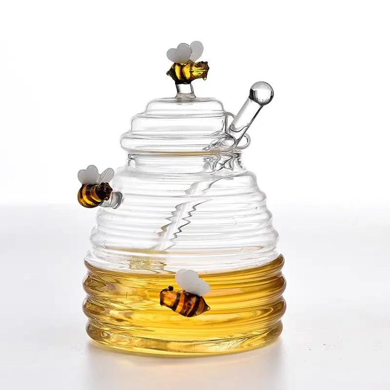 Honey Jar Borosilicate Glass Canister Sets Honey Storage Glass Bottle Jar With Bee Decorate