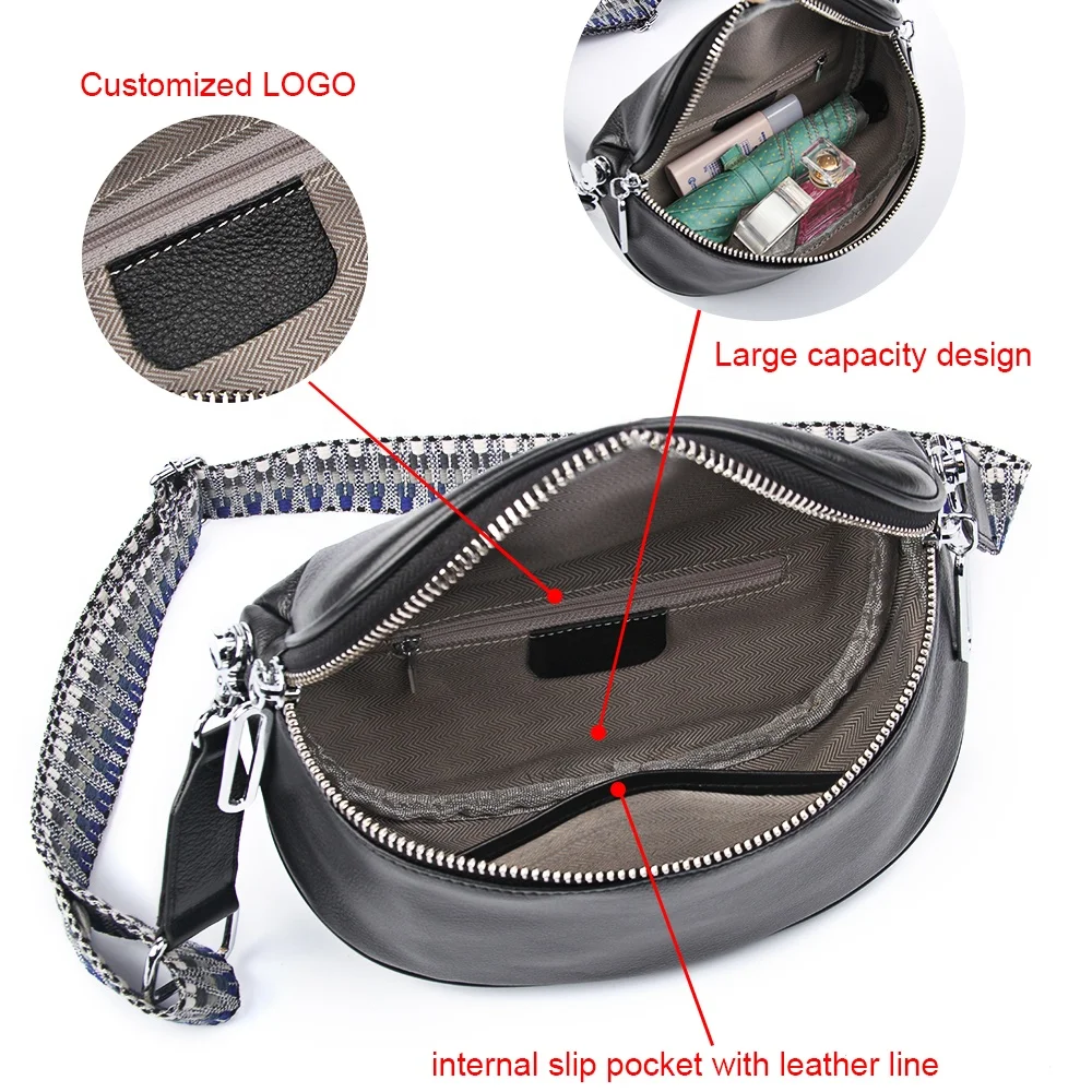 Low moq women designer cowhide  luxury cross body leather bum bag custom soft leather waist bag retro small crossbody chest bag