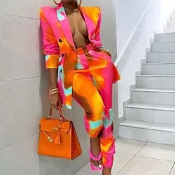 J&H fashion tie dye blazer pants set 2 piece fall 2021 women clothes formal suits