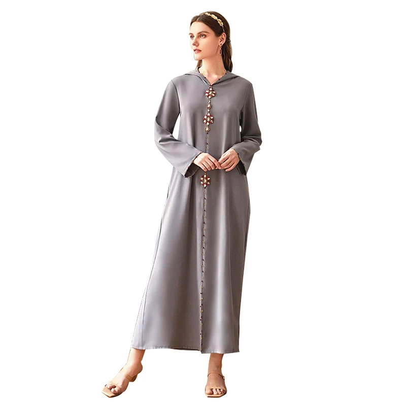 Islam muslim clothes factory Middle East light luxury hooded hand sewn diamond Robe support coming graph custom