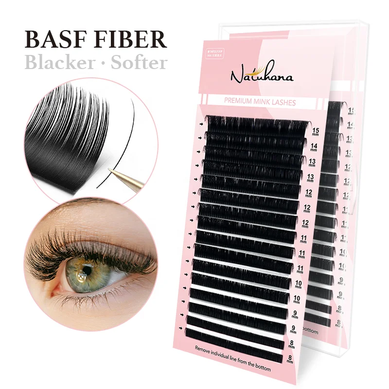 Best Quality Dark Black False Lashes NATUHANA Individual D Curl Mink Eyelash Extensions Products