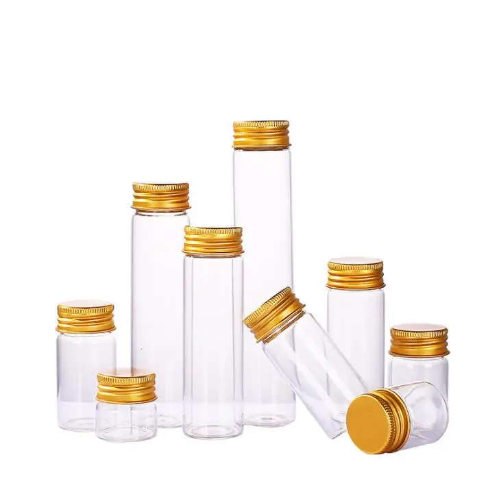 Wholesale flat bottom glass test tube 5ml 10ml 15ml 20ml 25ml 30ml 50ml 100ml storage bottles with aluminum screw cap