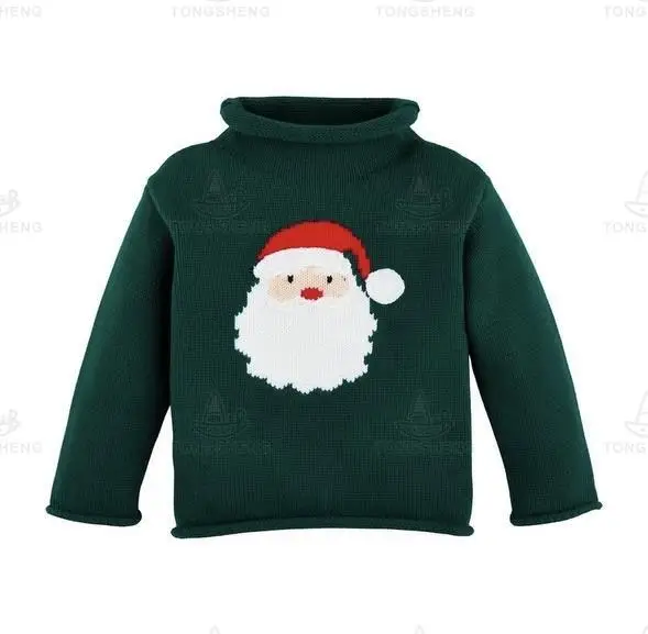 OEM Supplier Custom Kids Gift Christmas Sweater Acrylic Funny Pink Children Baby Girl Santa Head Twilight Rollneck Sweater