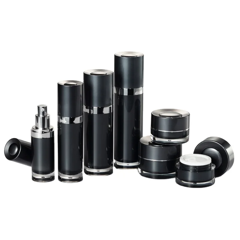 Skincare custom Packaging Empty Round Acrylic Plastic 30ml 50ml 80ml 100ml black color Cosmetic Spray Lotion lotion Pump Bottle